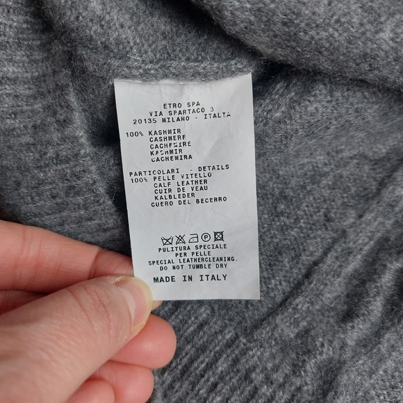 ETRO gray knit brown suede cashmere sweater v-neck vest. Large L - Picture 4 of 6